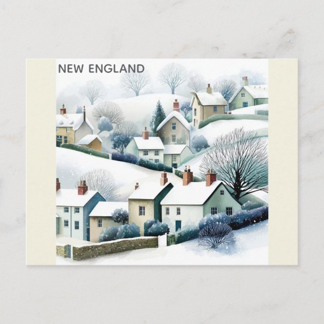 Carte Postale Illustration du village d'hiver de neige en Nouvel (Devant)