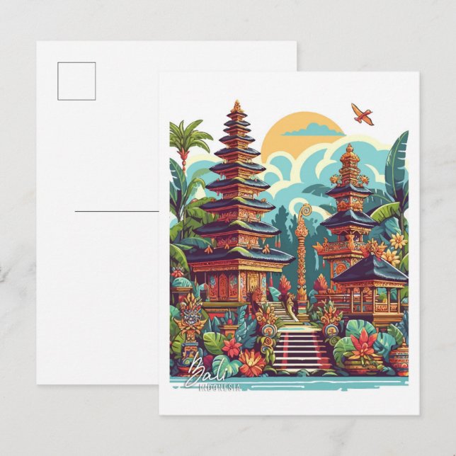 Carte Postale Illustration du Vintage voyage artistique de Bali  (Devant / Derrière)