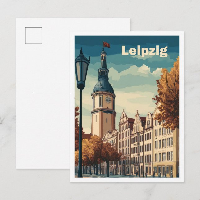 Carte Postale Illustration du Vintage voyage artistique de Leipz (Devant / Derrière)