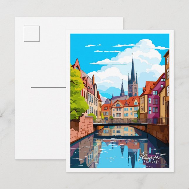 Carte Postale Illustration du Vintage voyage artistique Munster  (Devant / Derrière)