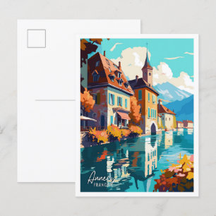 Carte Postale Illustration du Vintage voyage d'art d'Annecy Fran