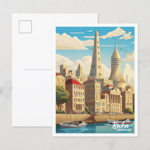 Carte Postale Illustration du Vintage voyage d'art de Bakou Azer