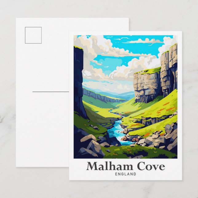 Carte Postale Illustration du Vintage voyage d'art de Malham Eng (Devant / Derrière)