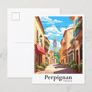 Carte Postale Illustration du Vintage voyage d'art de Perpignan 