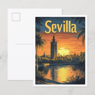 Carte Postale Illustration du Vintage voyage d'art de Sevilla Es