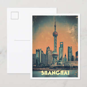 Carte Postale Illustration du Vintage voyage d'art de Shanghai C