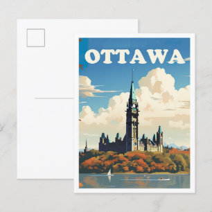 Carte Postale Illustration du Vintage voyage d'art d'Ottawa Cana