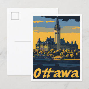 Carte Postale Illustration du Vintage voyage d'art d'Ottawa Cana