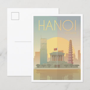 Carte Postale Illustration du Vintage voyage d'art Hanoï Vietnam