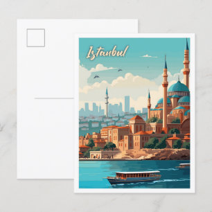 Carte Postale Illustration du Vintage voyage d'art Istanbul Turq