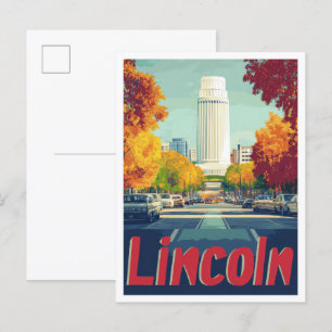 Carte Postale Illustration du Vintage voyage d'art Lincoln Nebra