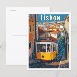 Carte Postale Illustration du Vintage voyage d'art Lisbonne Port