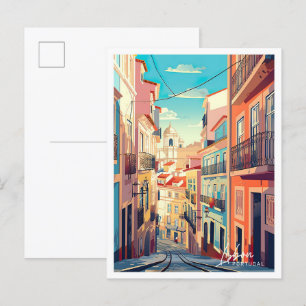 Carte Postale Illustration du Vintage voyage d'art Lisbonne Port