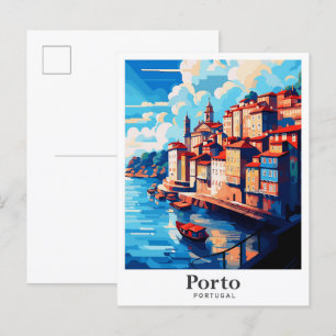 Carte Postale Illustration du Vintage voyage d'art Porto Portuga