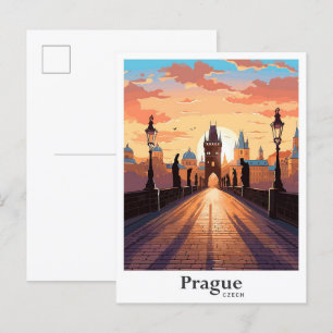 Carte Postale Illustration du Vintage voyage d'art tchèque de Pr