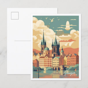 Carte Postale Illustration du Vintage voyage d'art tchèque de Pr