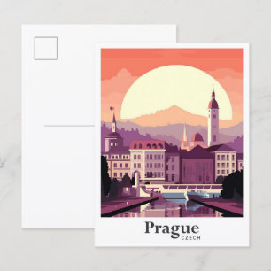 Carte Postale Illustration du Vintage voyage d'art tchèque de Pr