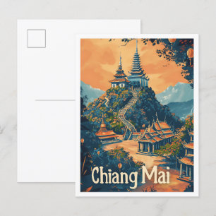 Carte Postale Illustration du Vintage voyage de Chiang Mai Thaïl