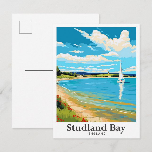 Carte Postale Illustration du Vintage voyage de Studland Bay Ang (Devant / Derrière)