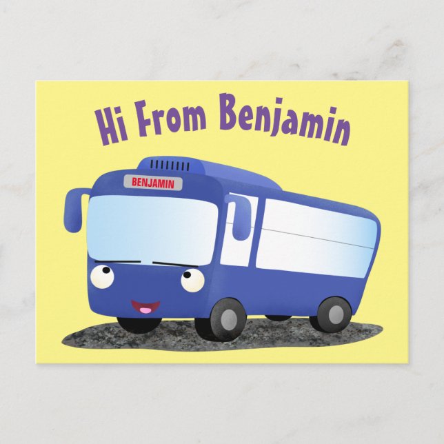 Carte Postale Illustration d'un bus moderne bleu mignon (Devant)