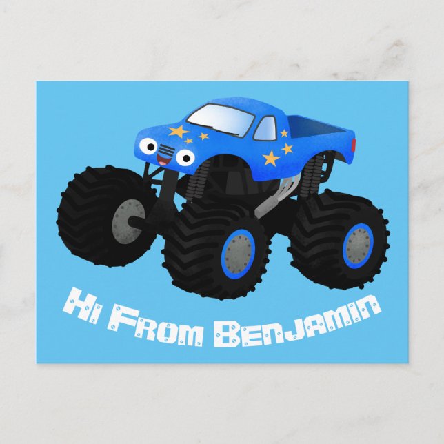 Carte Postale Illustration d'un camion monstre bleu mou (Devant)