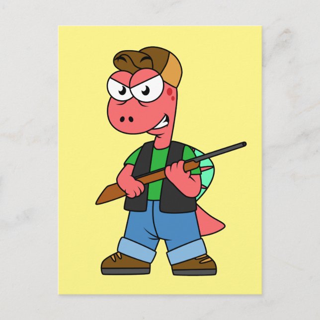 Carte Postale Illustration D'Un Chasseur De Spinosaure Avec Arme (Devant)