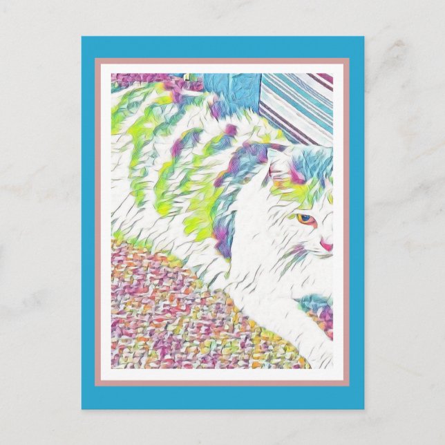 Carte Postale Illustration d'un chat blanc artistique (Devant)