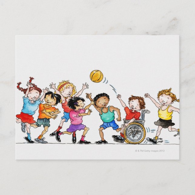 Carte Postale Illustration d'un groupe d'enfants comprenant un (Devant)
