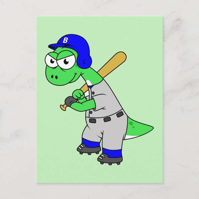 Carte Postale Illustration D'Un Joueur De Baseball Brontosaurus. (Devant)