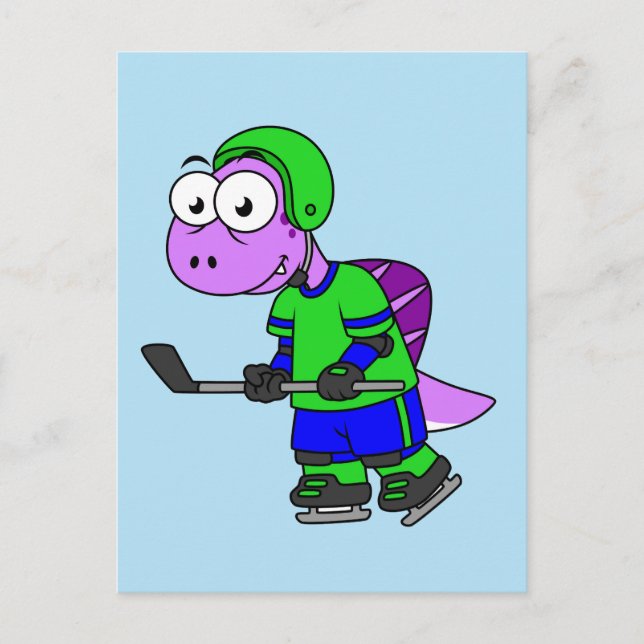 Carte Postale Illustration d'un joueur de hockey Spinosaurus. (Devant)