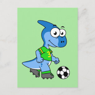 Carte Postale Illustration D'Un Parasaurolophus Jouant Au Footba
