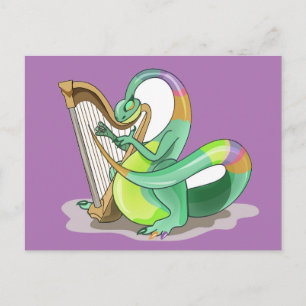 Carte Postale Illustration d'un Plateosaurus jouant de la harpe.