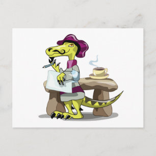 Carte Postale Illustration d'un poète raptor de dessin animé pen