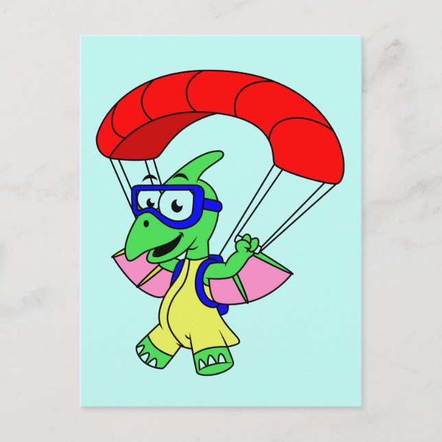 Carte Postale Illustration d'un ptérodactyle en parachute. (Devant)
