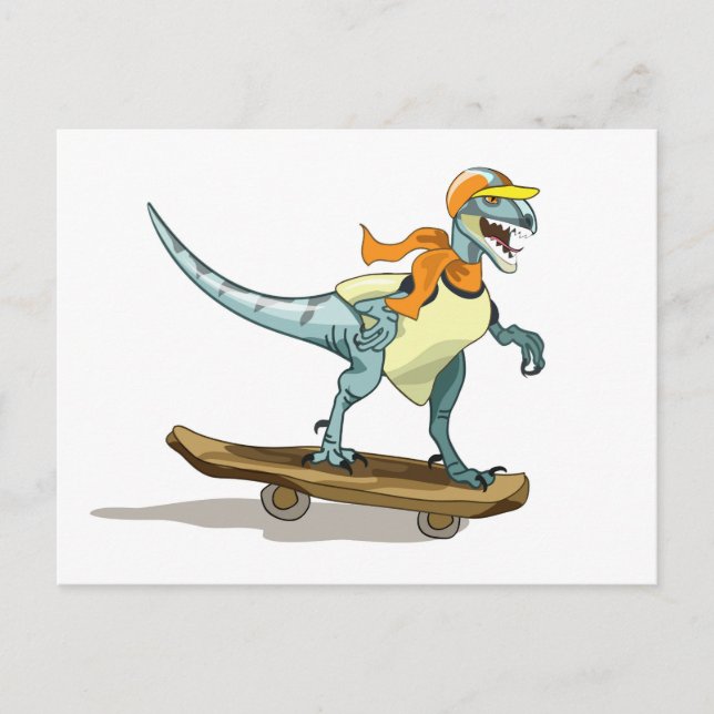 Carte Postale Illustration D'Un Raptor Skateboard. (Devant)