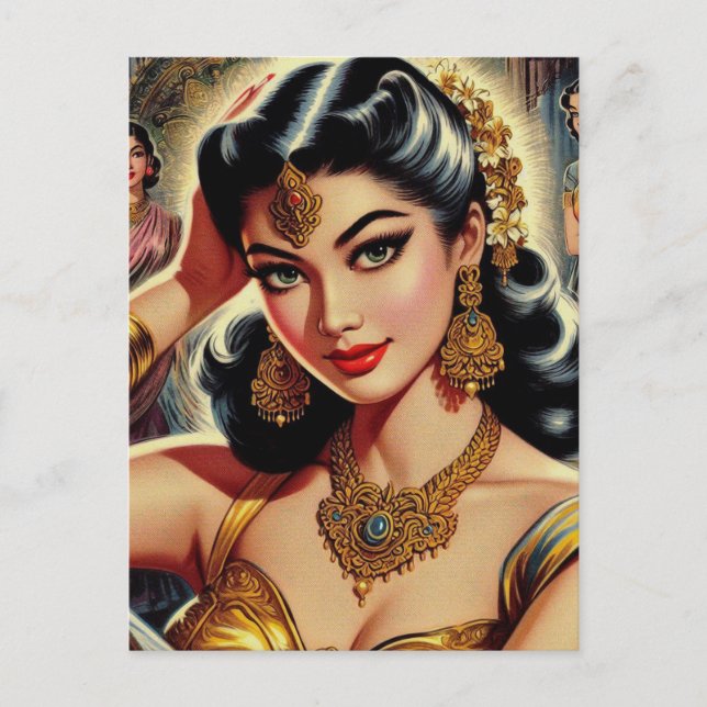 Carte Postale Illustration d'une femme indienne vintage (Devant)
