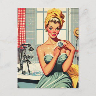 Carte Postale Illustration d'une jolie broche de bain rétro vers