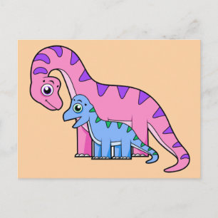 Carte Postale Illustration d'une mère et d'un enfant Brachiosaur