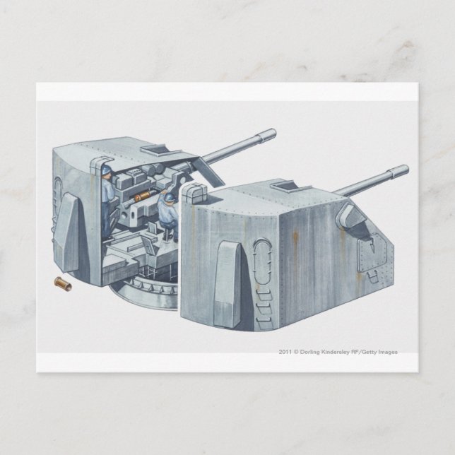 Carte Postale Illustration d'une tourelle d'arme sur un navire d (Devant)