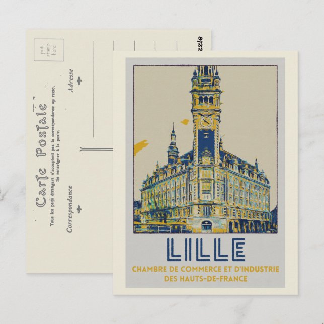 Carte Postale Illustration emblématique de Lille France (Devant / Derrière)