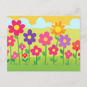 Carte Postale Illustration florale de style dessin animé mignon 