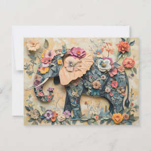 Carte Postale Illustration florale des éléphants