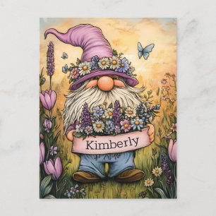 Carte Postale Illustration Garden Gnome avec bannière personnali
