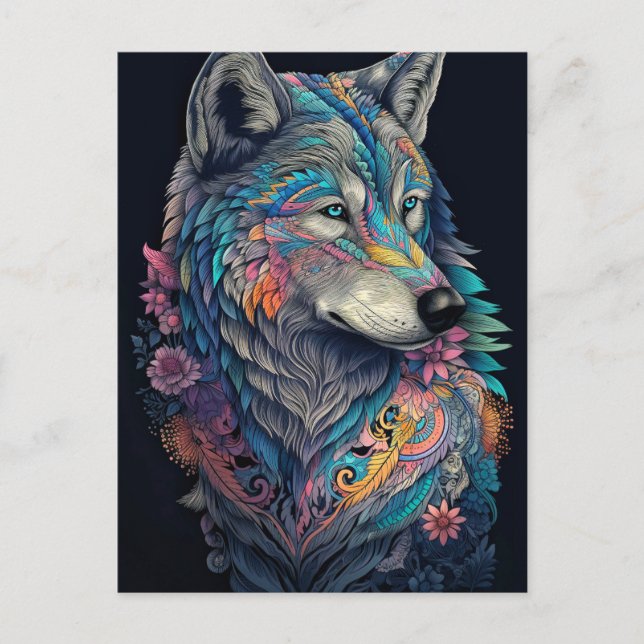 Carte Postale Illustration Hunter Wolf (Devant)