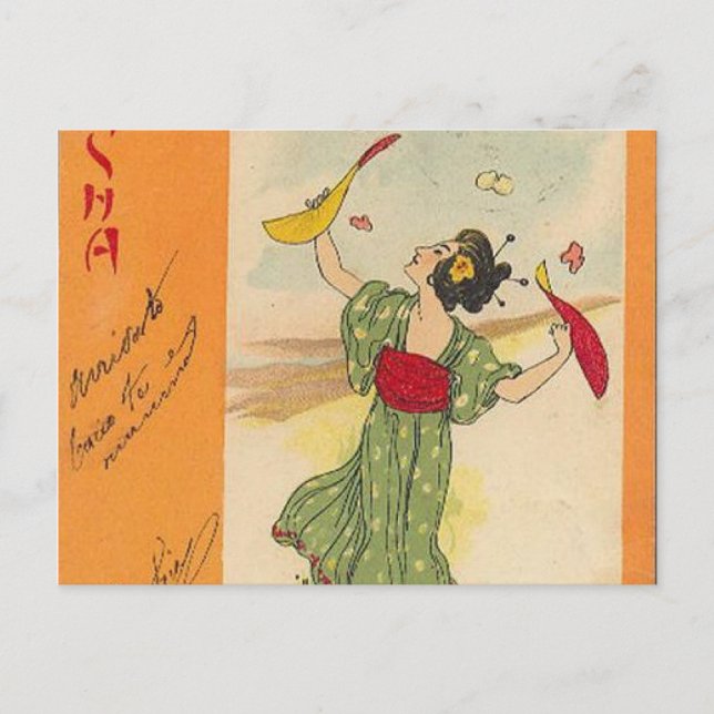 Carte Postale Illustration japonaise/série Geisha (Devant)