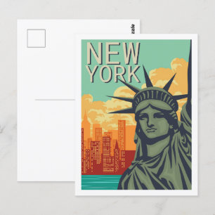 Carte Postale Illustration Liberty New York célèbre Travel Place