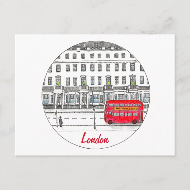 Carte Postale Illustration Londres Angleterre Red Bus Travel (Devant)