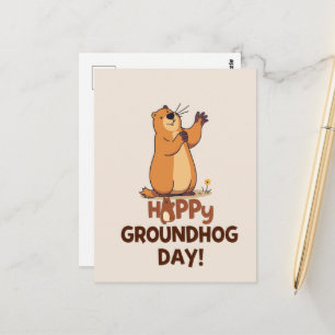 Carte Postale Illustration mignonne de marmotte Jour de la marmo
