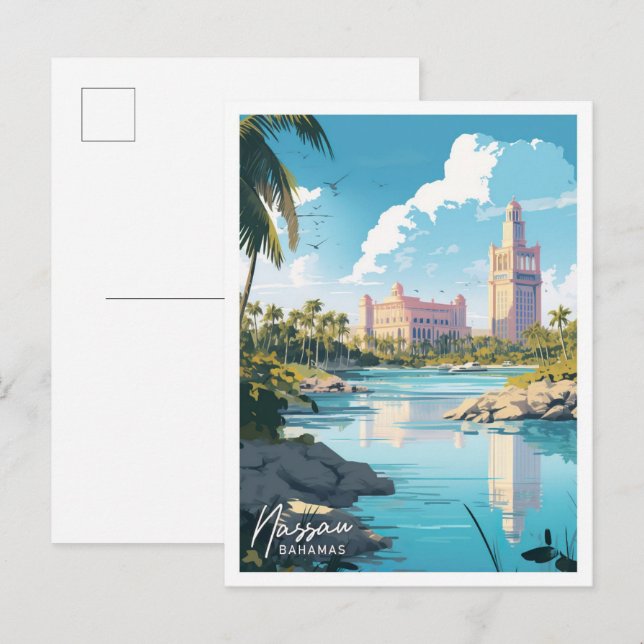 Carte Postale Illustration Nassau Bahamas Travel Place (Devant / Derrière)