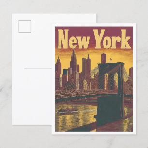 Carte Postale Illustration New York USA Art Vintage voyage